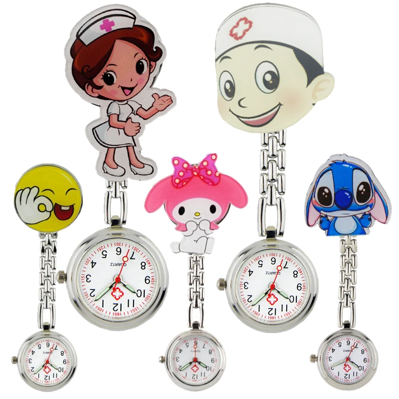 

10pcs/lot Fashion mens 3D cartoon animal hospital ladies women nurse watches unisex doctor medical FOB pocket hang clip watches