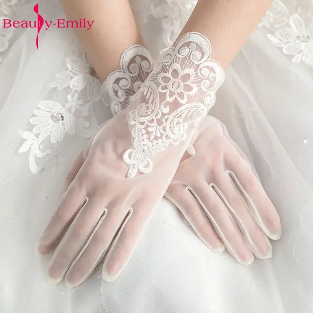 Beauty Emily Wedding Gloves Bridal See Through Long Finger Beauty Emily Wedding Gloves Bridal See Through Long Finger 2017 Bride Accessories