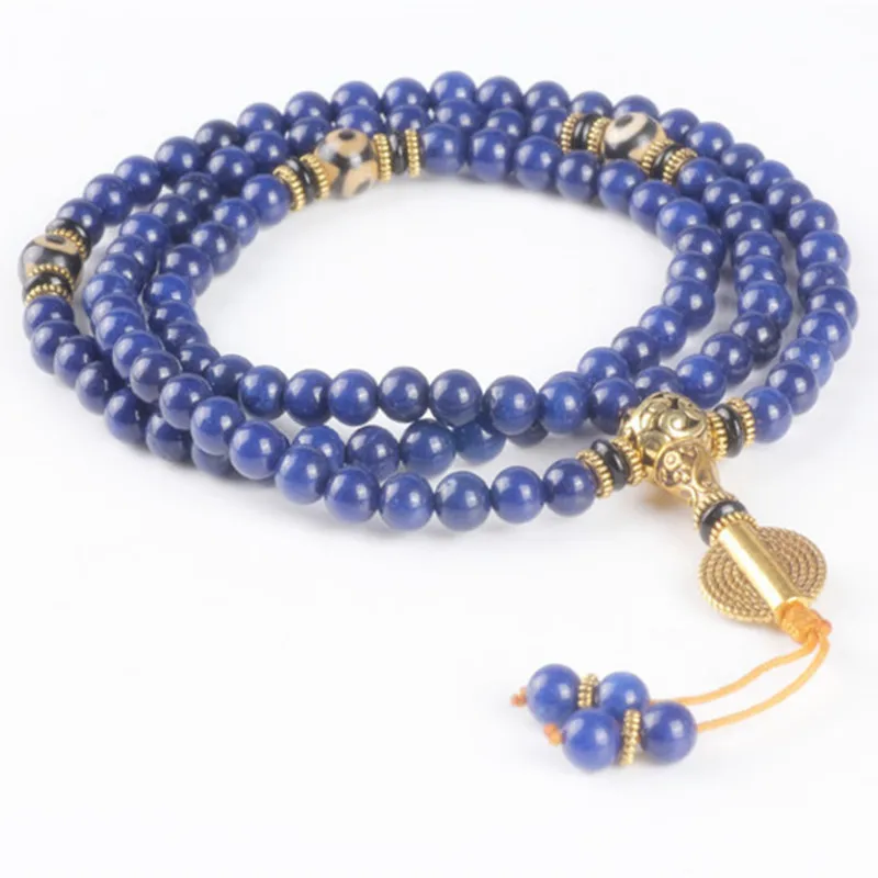 Sennier 108 лазурит бусины молитва Будды Мала Браслет для медитации, голубой камень женщин ожерелье Модные ювелирные изделия