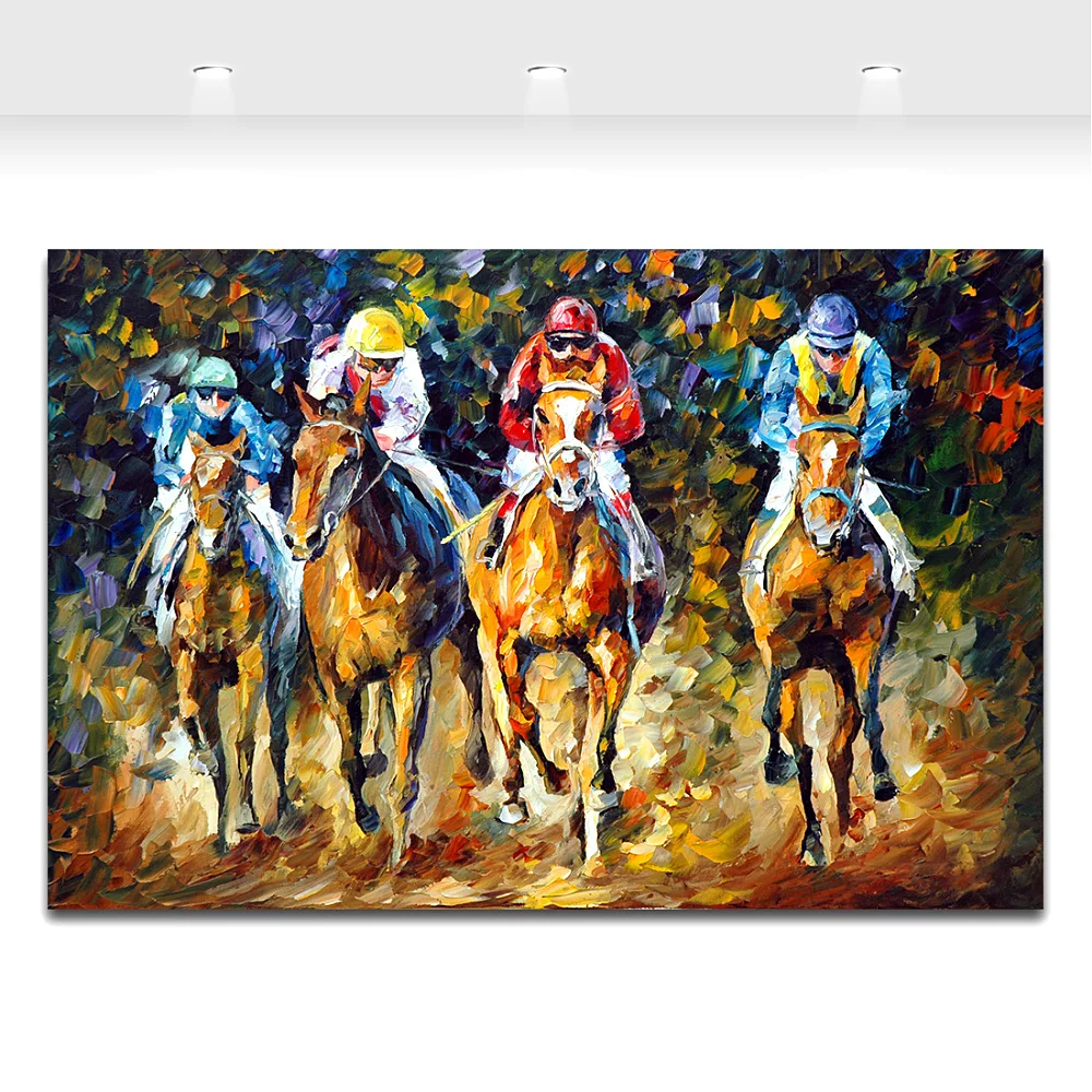 100 Handpainted Horse Racing Oil Painting on Canvas Modern Abstract Wall Art Picture for Living