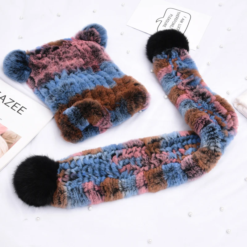 (TopFurMall) Детские осенне зимние комплекты из натурального вязаного меха кролика