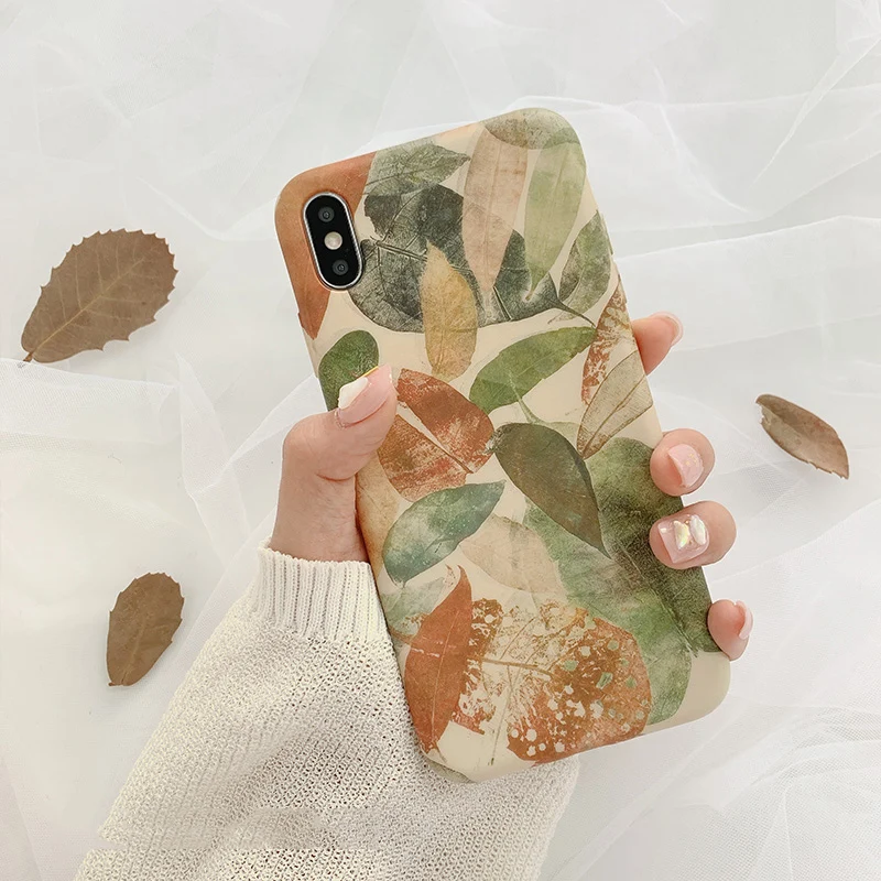 

Oil painting Leaves phone case for iphone XS Max XR X Matte soft tpu case for iphone 7 8 6 6s Plus phone case back cover