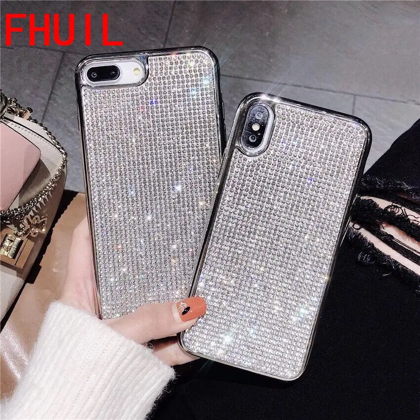 

Jewelled Phone Case For iPhone 6 6s 7 8 Plus X XR XS Max Electroplate TPU Soft Shell Cases For iPhone X Glitter Cases cover
