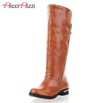 

ZALAVOR Women Flats Boots Zipper Round Woman Knee Boots Concise Fashion Long Botas Simple Fashion Shoes Footwear Size 34-40