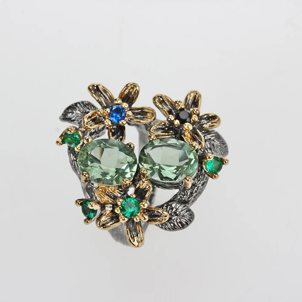 WA11688 green green zircon flower wedding ring women vintage jewelry (7)