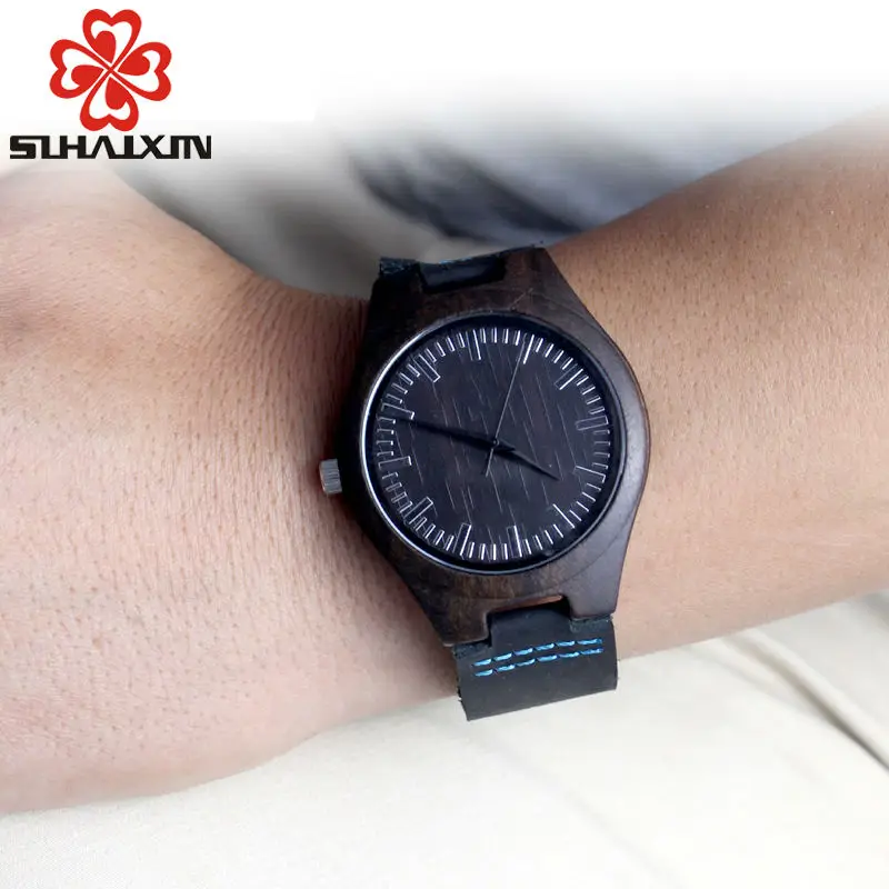 Мужские наручные часы SIHAIXIN Reloj Hombre роскошные черные из бамбукового дерева
