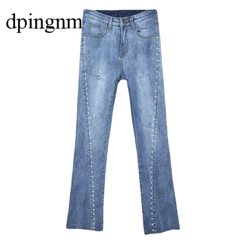 

2019 summer new women's denim micro bell bottom pants high waist stretch Slim nine points jeans
