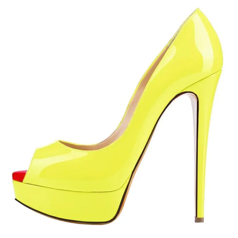 Женские туфли-лодочки из лакированной кожи; Туфли на танкетке; туфли на высоком каблуке-шпильке с красной подошвой; пикантные вечерние туфли с открытым носком; Цвет по индивидуальному заказу; 817-16 - Цвет: light yellow