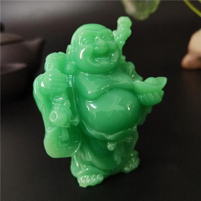 Statue de bouddha riant en argent chinois brillant, Sculpture en pierre de Jade artificielle, décoration de la maison, Statues de bouddha Maitreya 3