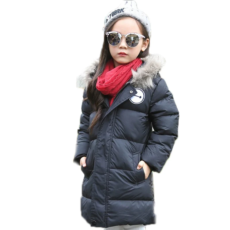 

2018 new girls down jacket medium long solid kids winter jacket hooded light white duck down children's winter down jackets