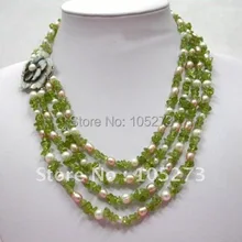 Потрясающие 4row белый розовый жемчуг пресноводных Красный Зеленый Перидот Цепочки и ожерелья 18'-20 дюймов женские Модные ювелирные изделия девушки новая