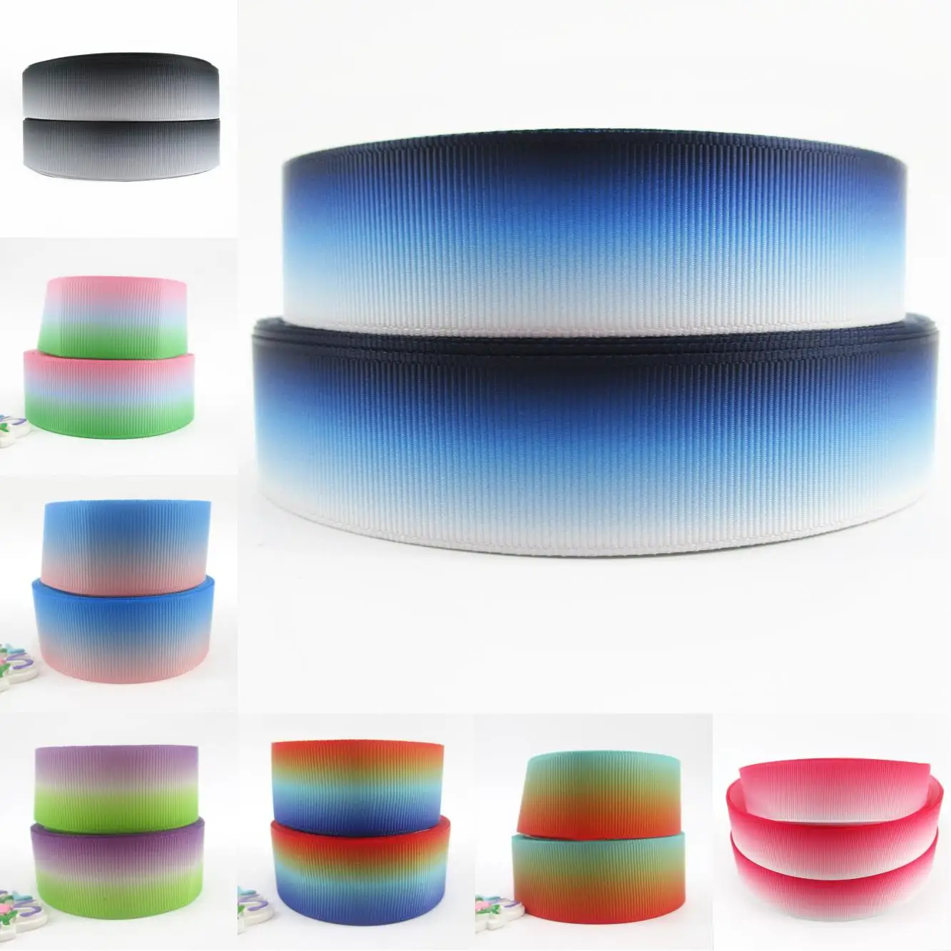 

david angie 1" 25MM Rainbow Gradient Colors Grosgrain Ribbon Tape 5Y,DIY Handmade Hair Bows Materials,Gift Packing Wrap,5Yc2155