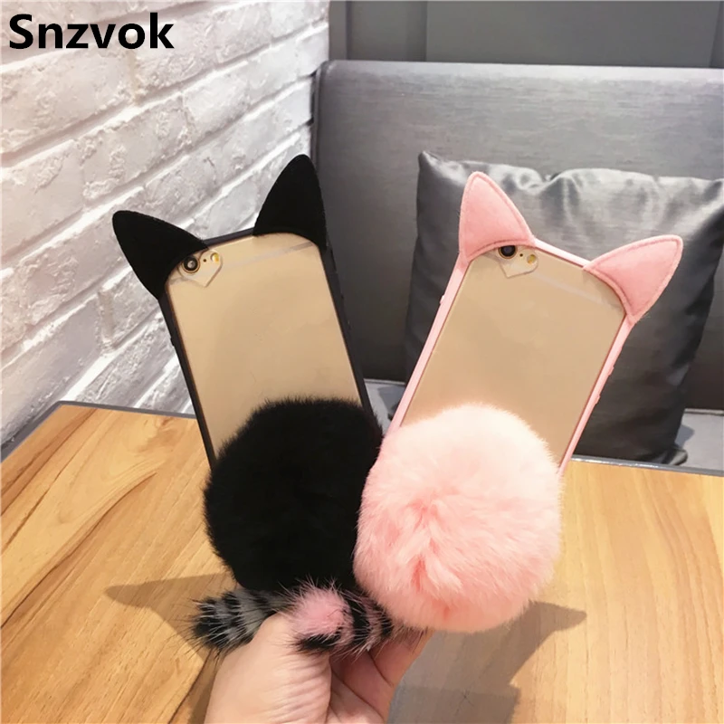 Snzvok Plush Cat Ears Style Phone Cover Case For iPhone 6 Plus 6s Plus