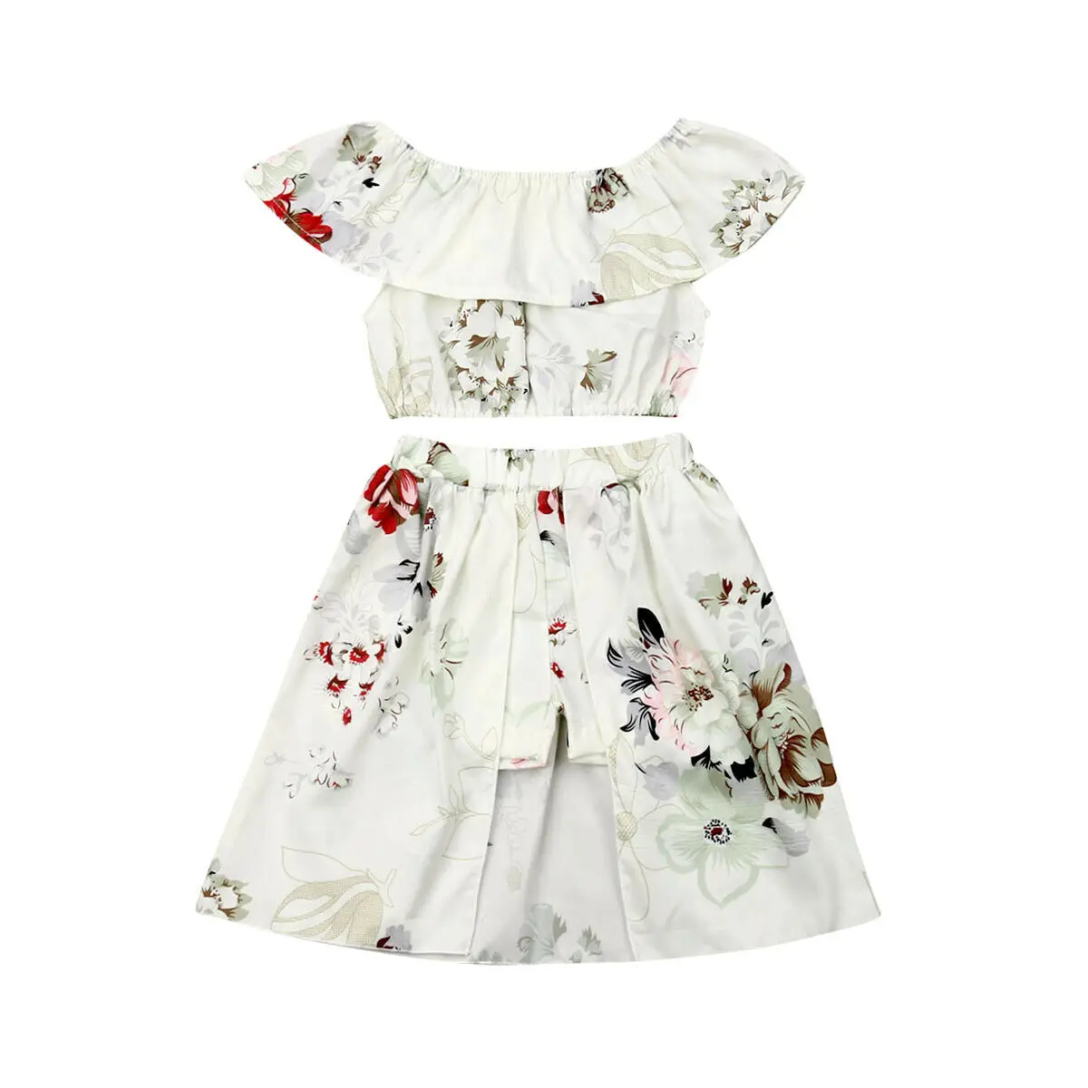 

New Summer Toddler Kids Baby Girl Floral Crop Tops Skirt Shorts 2PCS Outfits Princess Girls Party Holiday Clothes Set