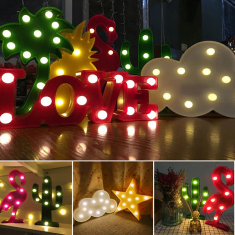 3D светодиодный светодиодная Фламинго Luminaria кактус любовь ананас ночные огни для