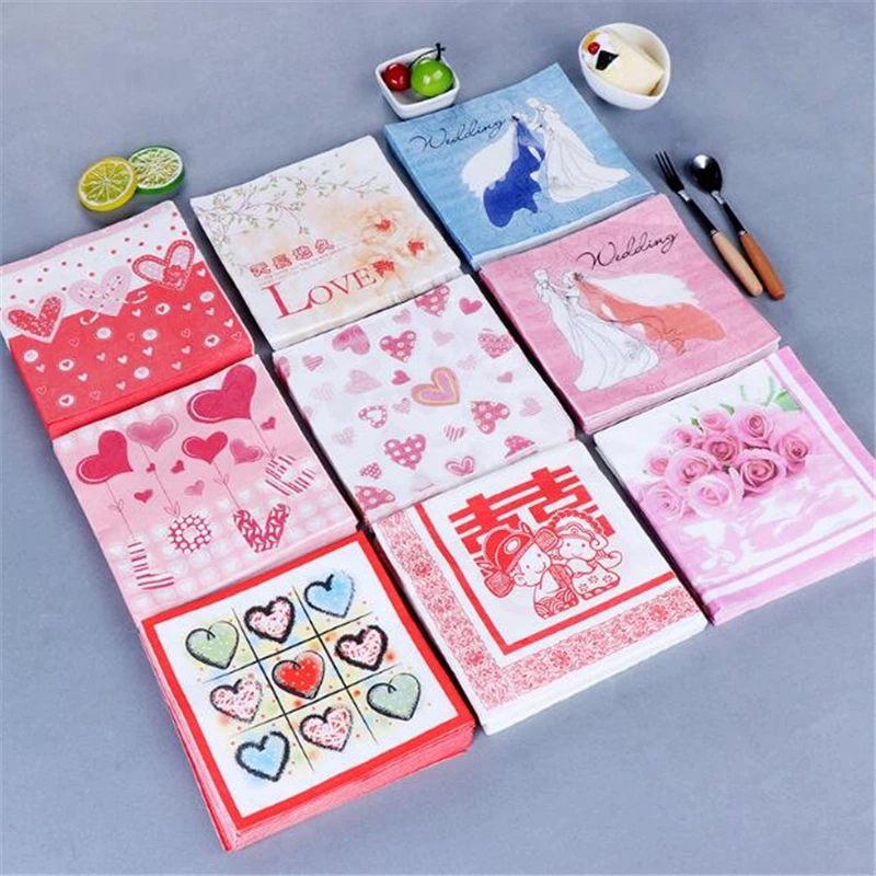 

33 Design 20Pcs/lot Wedding Decoration Decoupage Paper Napkins 100% Virgin Wood Tissue For Birthday Party Decoration Supplies