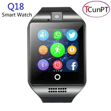 Nueva moda q18 pasómetro smart watch con pantalla táctil cámara tf tarjeta bluetooth smartwatch para android ios teléfono