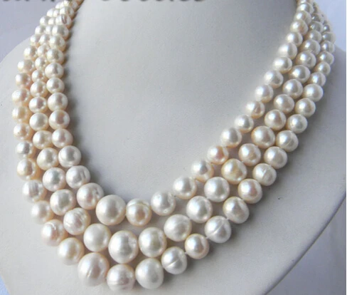 

Jewelr 004516 3Strands 5MM-11MM White Round Freshwater Pearl Tower Necklace