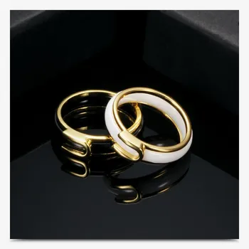 

2020 Sale Fashionable and simple Fine jewelry female Crystal from Swarovskis Couple ceramic ring 2 Colors Fit Lovers For Party
