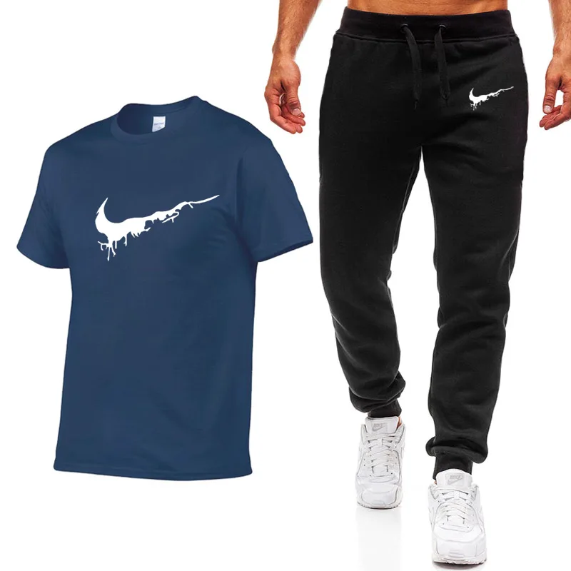 

Harajuku Men's Sets T Shirts+pants men Brand clothing Two piece suit tracksuit Fashion Casual Tshirts Gyms Workout Fitness Sets