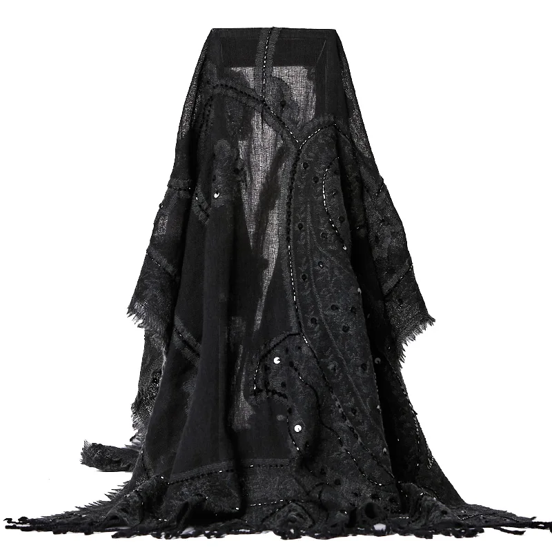 Черный Женский Глушитель Mantilla изысканный ручной работы буфанда шали зимние теплые блестки шарфы с кисточками шаль Мягкая накидка с цветочным узором