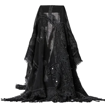 

Black Women Mantilla Muffler Exquisite Handmade Beaded Bufanda Shawls Winter Warm Sequins Tassels Scarves Shawl Soft Flower Cape