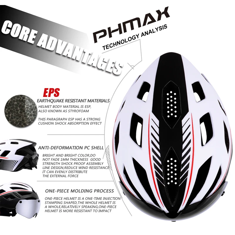 Cheap PHMAX 2019 Bicycle Helmet EPS Insect Net Road MTB Bike Windproof 2 Lenses Integrally molded Helmet Cycling Casco Ciclismo