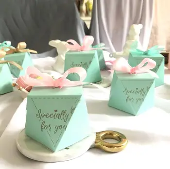 

100pcs Blue "Specially for you" Diamond Style Wedding Favors Candy Box Chocolate Box Bomboniera Party Supplies Gift Box