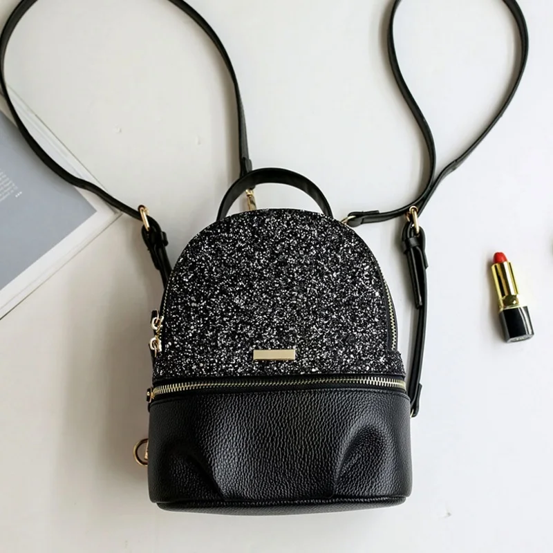 

Black Dragonfly Sequins Backpack Teenage Girls Small Travel Rucksack Women All-match Daypack Leather Princess Bling School Bags