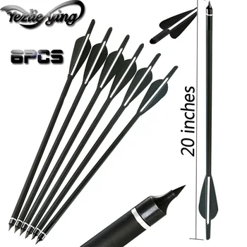 

6PCS 20-Inch Crossbow Bolt Carbon Arrows Black/White Feather Replaceable Arrowhead For Recurve Bow and Arrow Archery Hunting