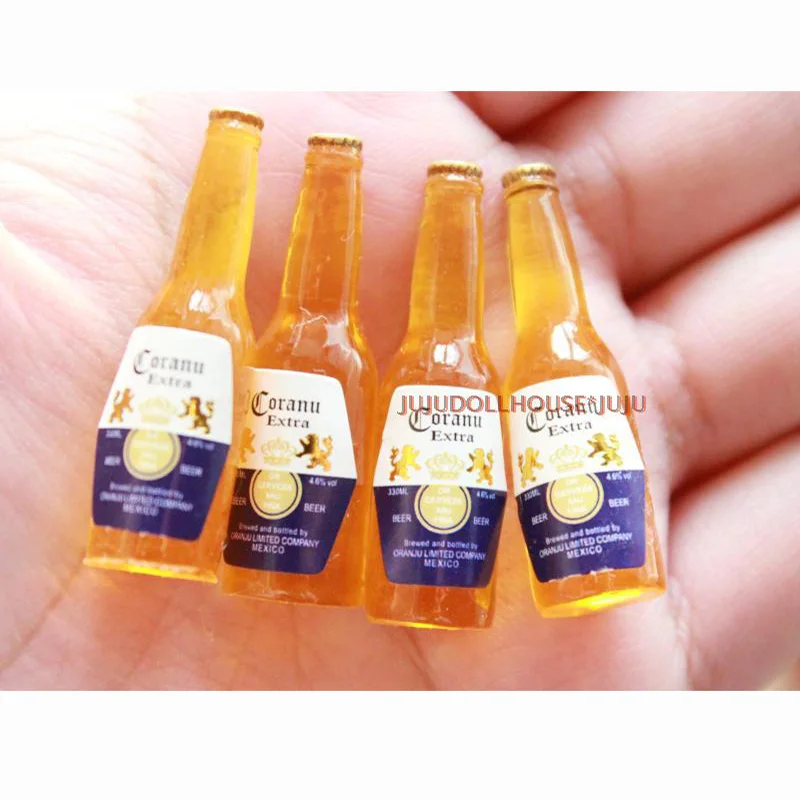 16 Dollhouse Miniature Drink 4 Bottles of Beer Model Pretend Play Mini