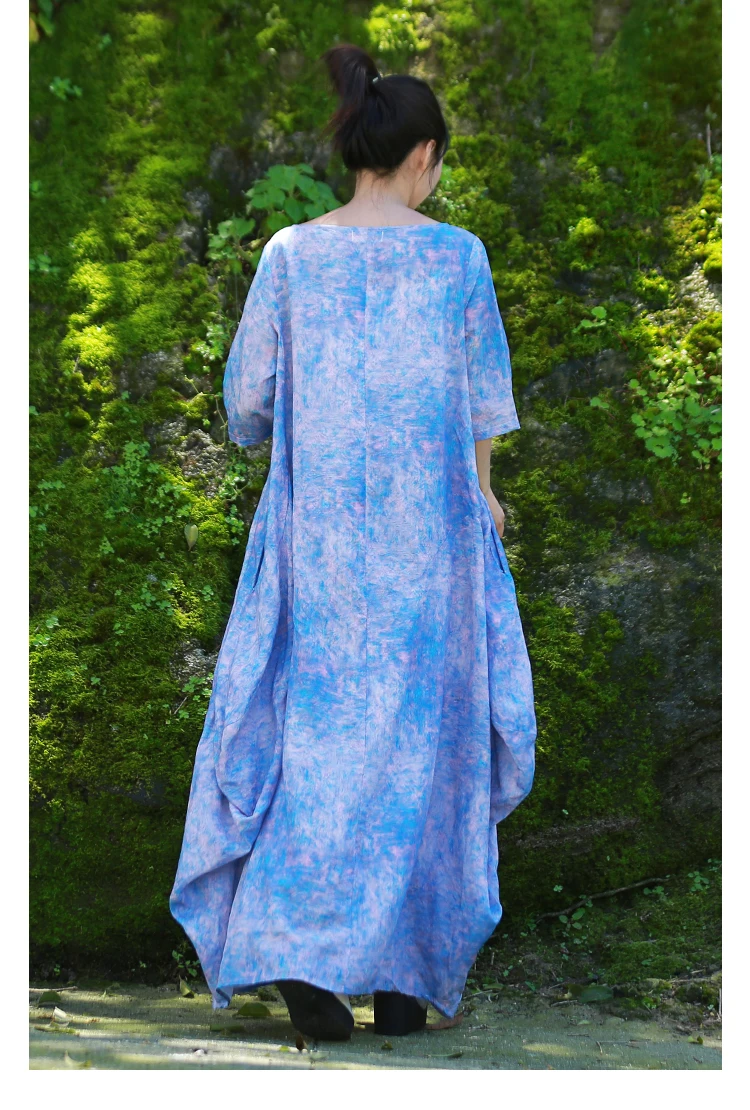 LZJN Women Elegant Maxi Dress Short Sleeve Loose Kaftan Dresses O Neck Summer Female Clothes Casual Vestidos Plus Size (21)