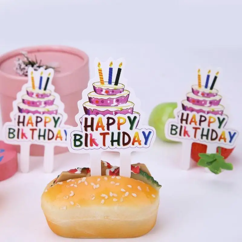 8pcs Happy Birthday Cake Cupcake Toppers Inserted Card Sticks Children