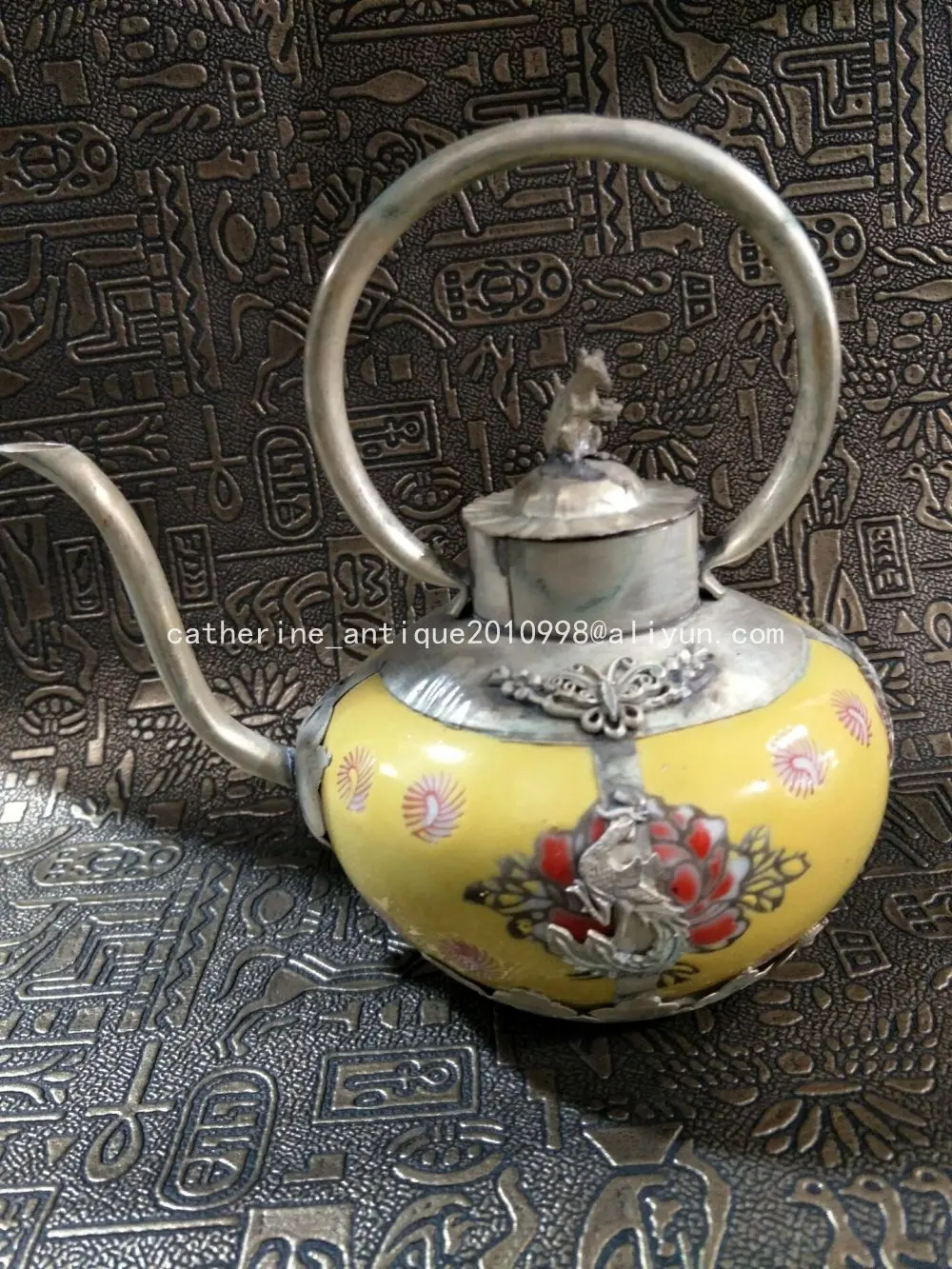 

Очень яркий серебристый чайник, желтый, с отметкой, бесплатная доставка