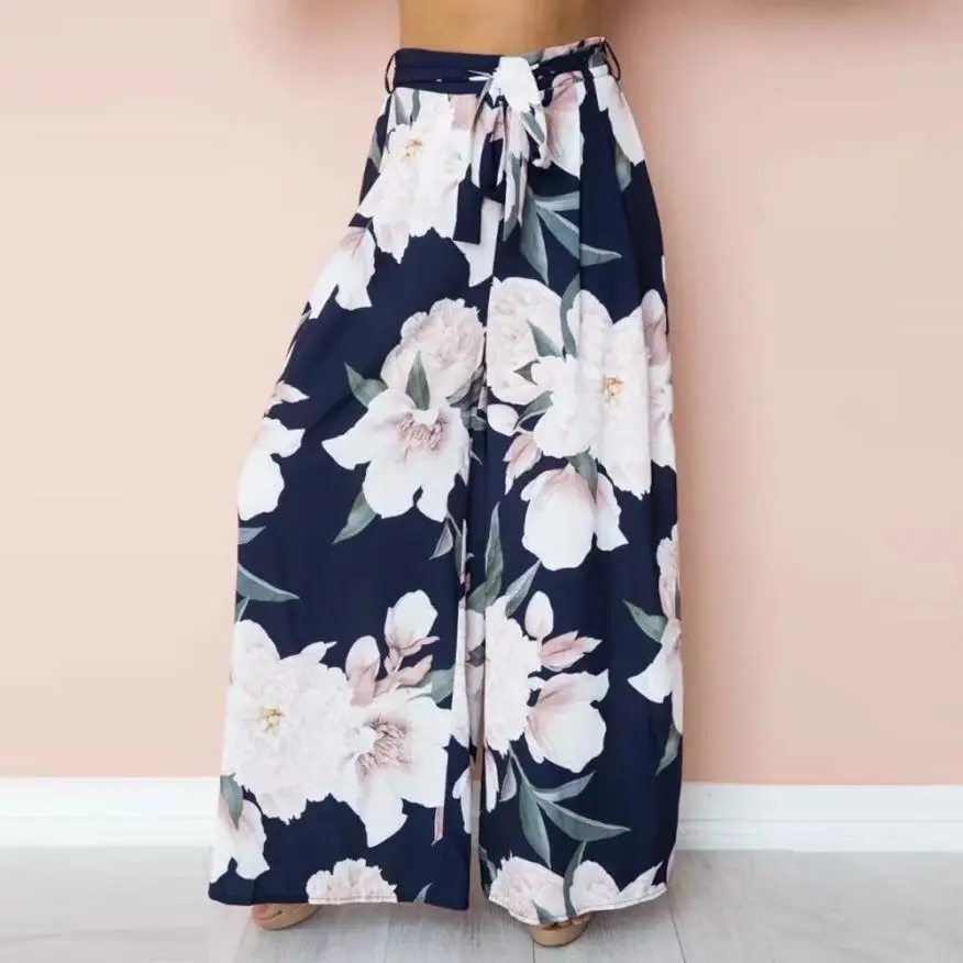 

JAYCOSIN Newly 2018 Women Sexy High Waist Flower Print Floral Polyester Wide Full Length Leg Pants New Dropshipping Freeship 20p