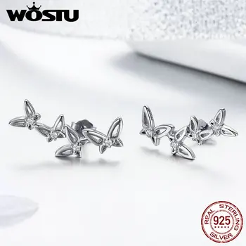 

WOSTU Decorative Butterflies Stud Earrings 925 Sterling Silver Shine Small Earrings For Women Wedding Jewelry New Design FNE056