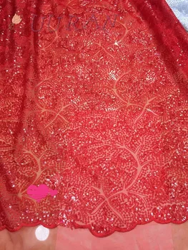 

free shipping red french Lace Guipure Lace Fabric with sequins New Arrival African net Lace Fabric