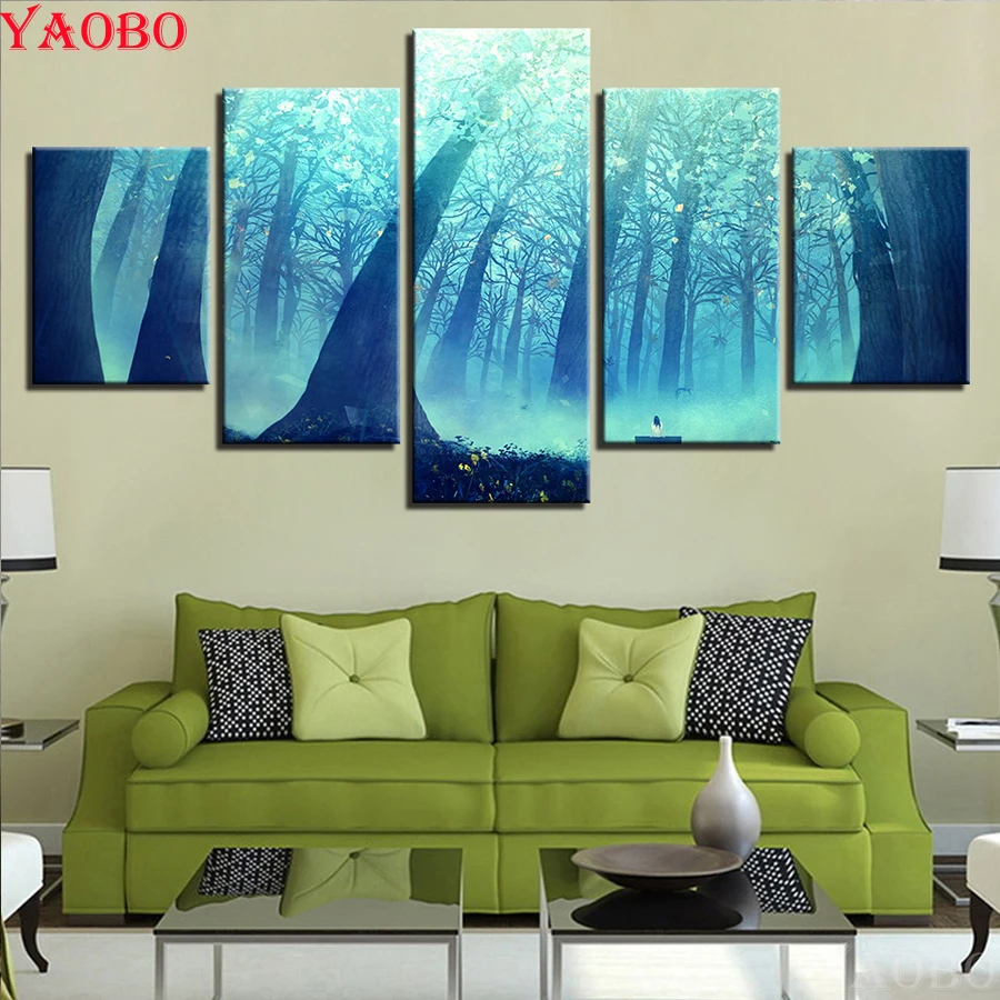 5 шт. 5d diy Алмазная картина природа голубой лес пейзаж вышивка полный