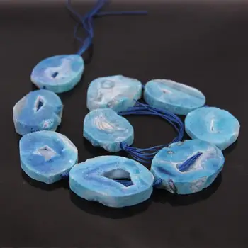 

Approx9pcs/Strand Large Size Sky Blue Raw Agates Drusy Quartz Geode Slab Slice Nugget Beads Connector Pendants Jewelry Making