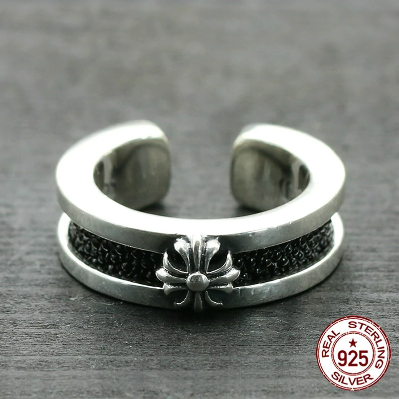 

100% S925 sterling silver ring personality fashion retro punk style open face cross shape 2018 new gift to send lover