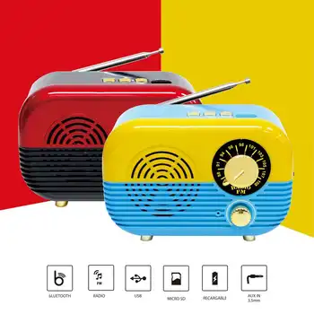 

5W USB Mini Rechargeable Portable Retro Vintage 87-108Mhz FM Radio Support bluetooth AUX TF Card Speaker Music Player