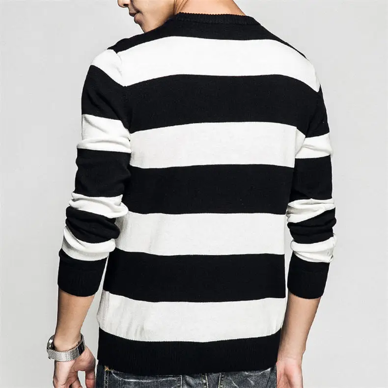 2018 New Men Sweater Pullovers Cotton knitted Sweater Jumpers Spring Autumn Winter Striped Knitwear Male Sweater Black Gray Navy-05