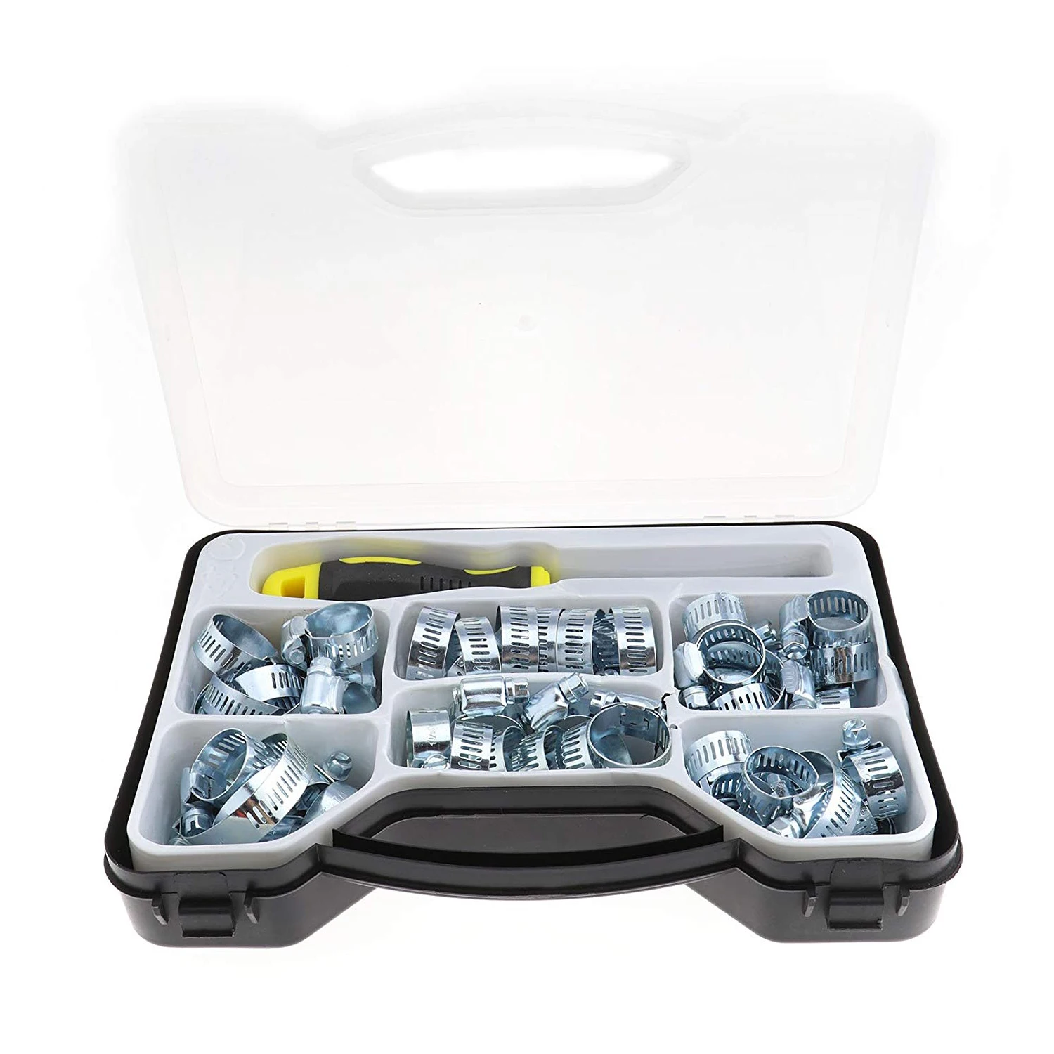 JFBL Hot 51Pcs Jubilee Clip Hose Clamp Assorted Carbon Steel Set Tool HEX DRIVER Box Kit JFBL Hot 51Pcs Jubilee Clip Hose Clamp Assorted Carbon Steel Set Tool HEX DRIVER Box Kit