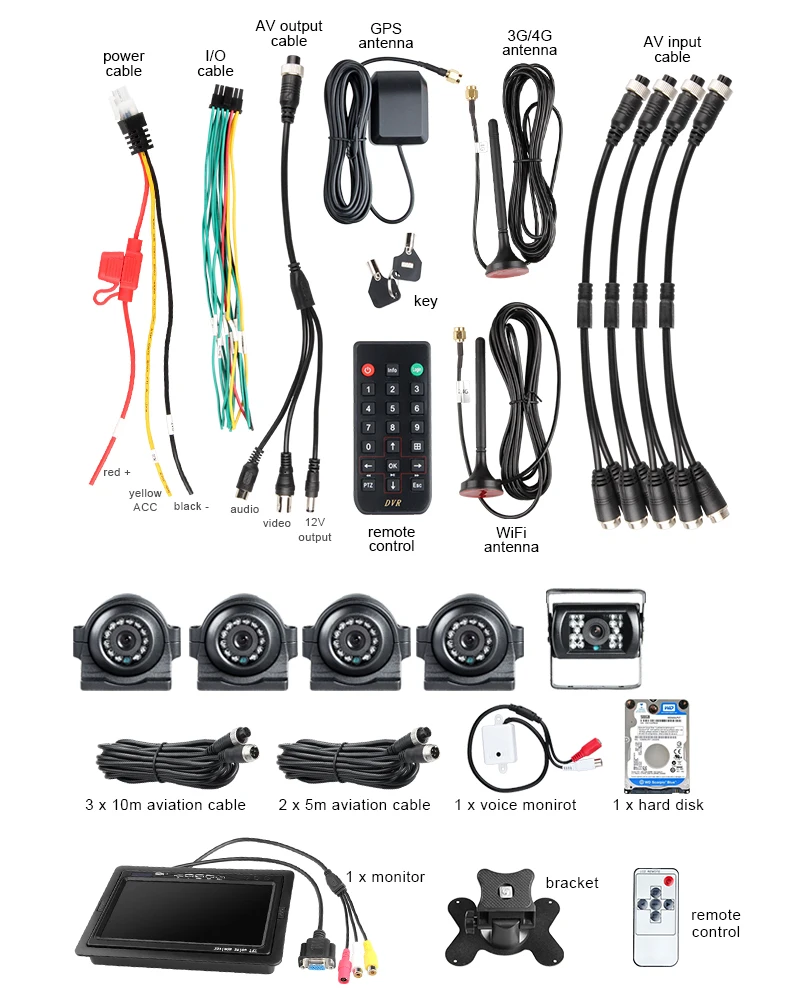 8CH 4G gps Wifi Автомобильный видеорегистратор Регистраторы Водонепроницаемый металлический Ночное видение сбоку спереди и вид сзади автомобиля Камера Наборы+ 7 дюймов автомобильный монитор