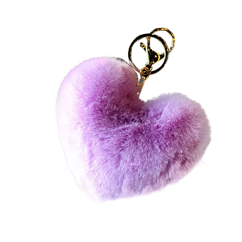 Пушистый Брелок Подарки для женщин мягкая форма сердца pom брелок поддельный брелок для ключей кролик мяч аксессуары для машины, сумки брелок для ключей - Цвет: Фиолетовый