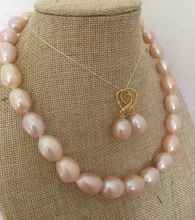 Fashion new 13-15mm south sea baroque pink pearl necklace &earring set