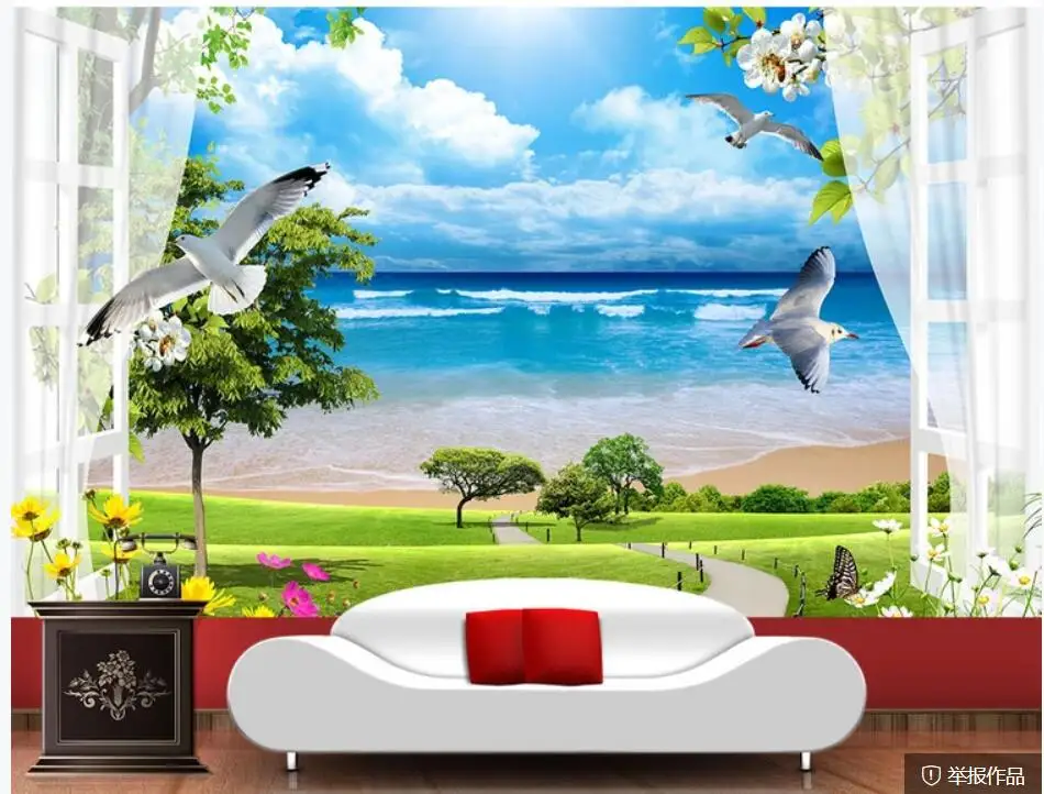 

WDBH Custom photo 3d wallpaper Summer sunshine sky green tree pigeon painting home decor living room wallpaper for walls 3d