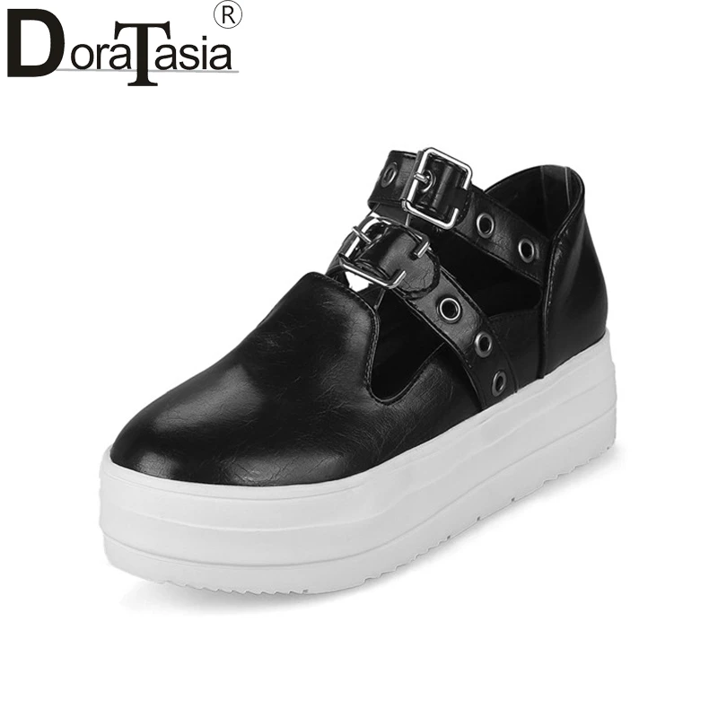 

DoraTasia 2019 Spring Autumn Fashion Buckle Flat Thick Platform Shoes Woman Large Size 31-43 Casual Shoes Women