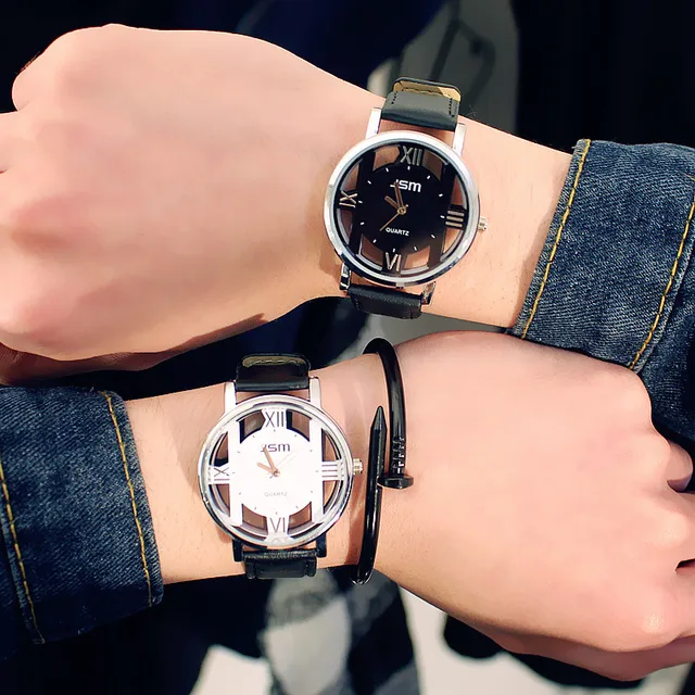 Hot simple men and women watches quartz watch personality fashion double-sided h Hot simple men and women watches quartz watch personality fashion double-sided h