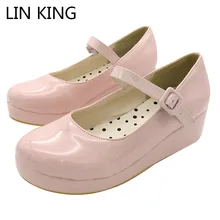 LIN KING Danganronpa Nanami Chiaki Anime Cosplay shoes Lolita Sweet Lady wedge Shoes Round Toe Buckle Women Pumps Plus Size 43
